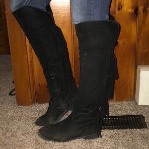 Back knee high boots